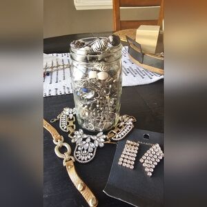 Glass Jar Filled with Assorted Jewelry, New On Card, Designer 3 Plus Pounds